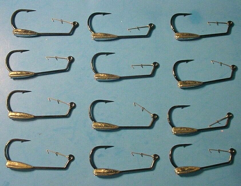 12 ~Mustad 1/8 oz Weighted 5/0 Keeper Hooks ~Fluke Senko Swimbaits Craw Worm