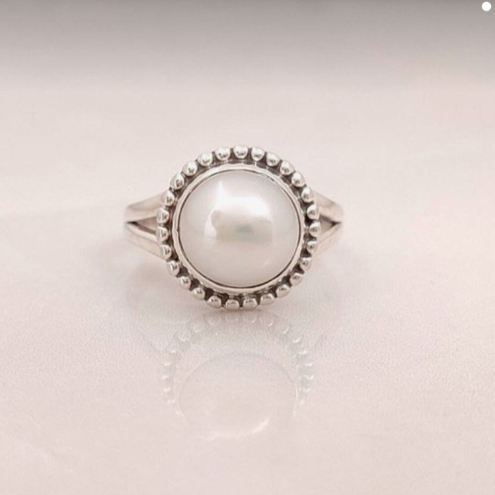 Pearl Gemstone 925 Sterling Silver Handmade Ring Best Women Jewelry F-75