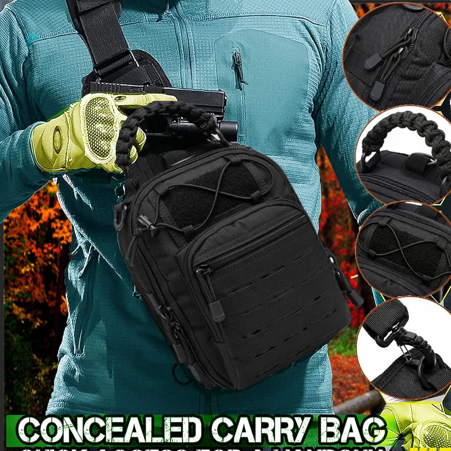 Tactical Compact Concealed Carry Sling Bag Cut Molle Pistol Holster EDC Single