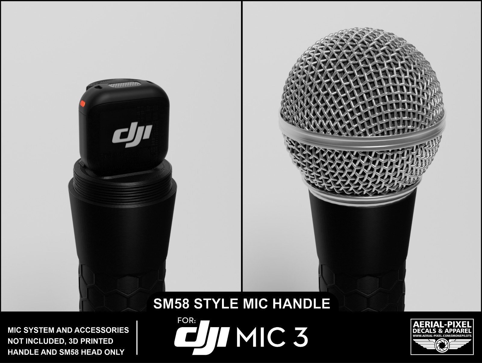DJI Mic 3 Traditional Microphone Grip Interview Handle SM58 Style - Magnetic
