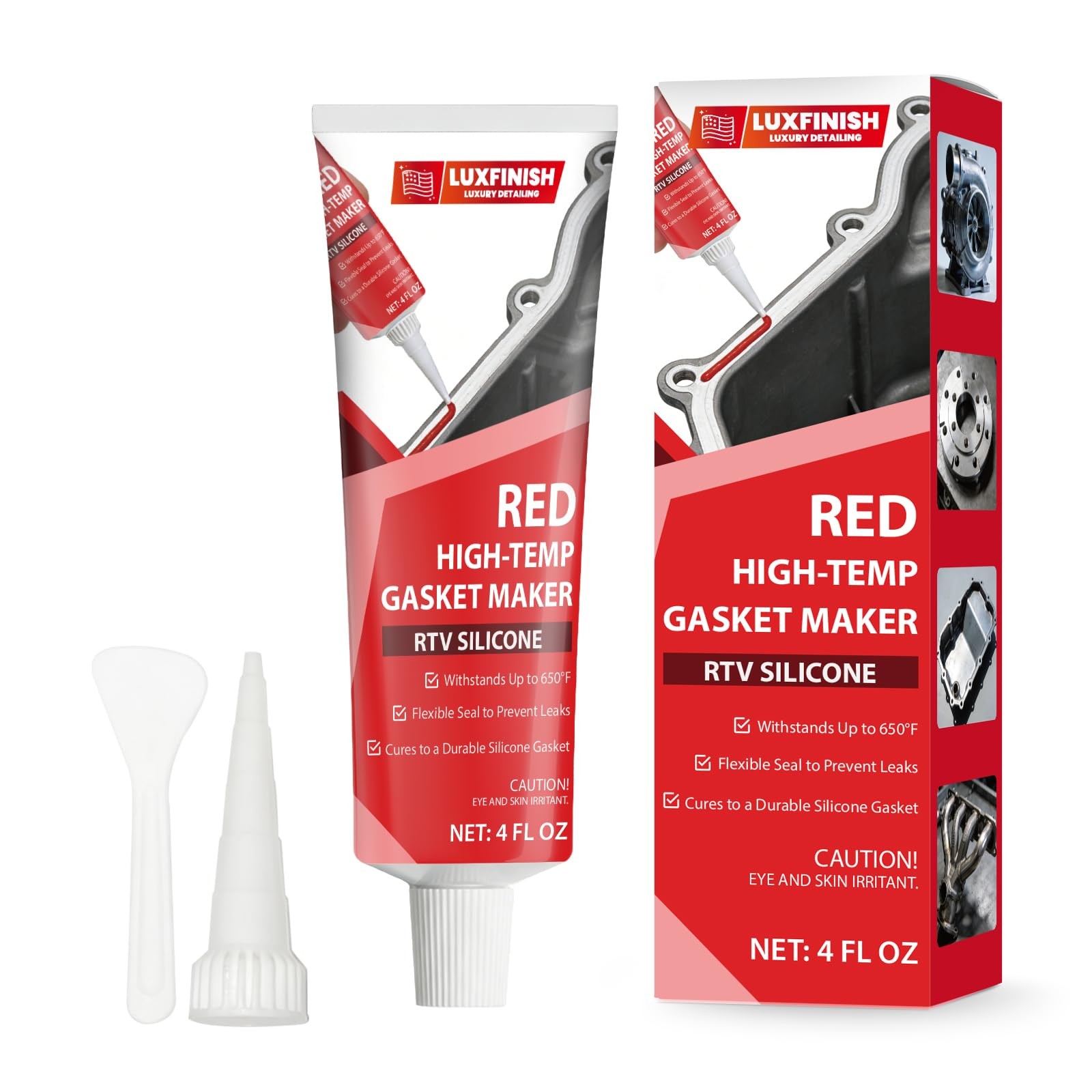 LUXFINISH RTV Silicone Gasket Maker, High Temp Sealant – 4OZ, Maroon
