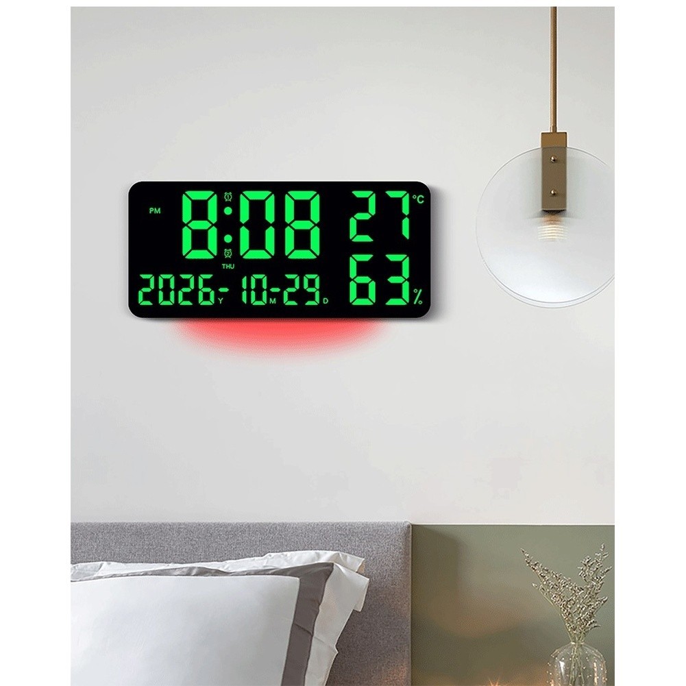 LED Wall Clock with RGB Light Effects Temperature Date Week Dual Alarm