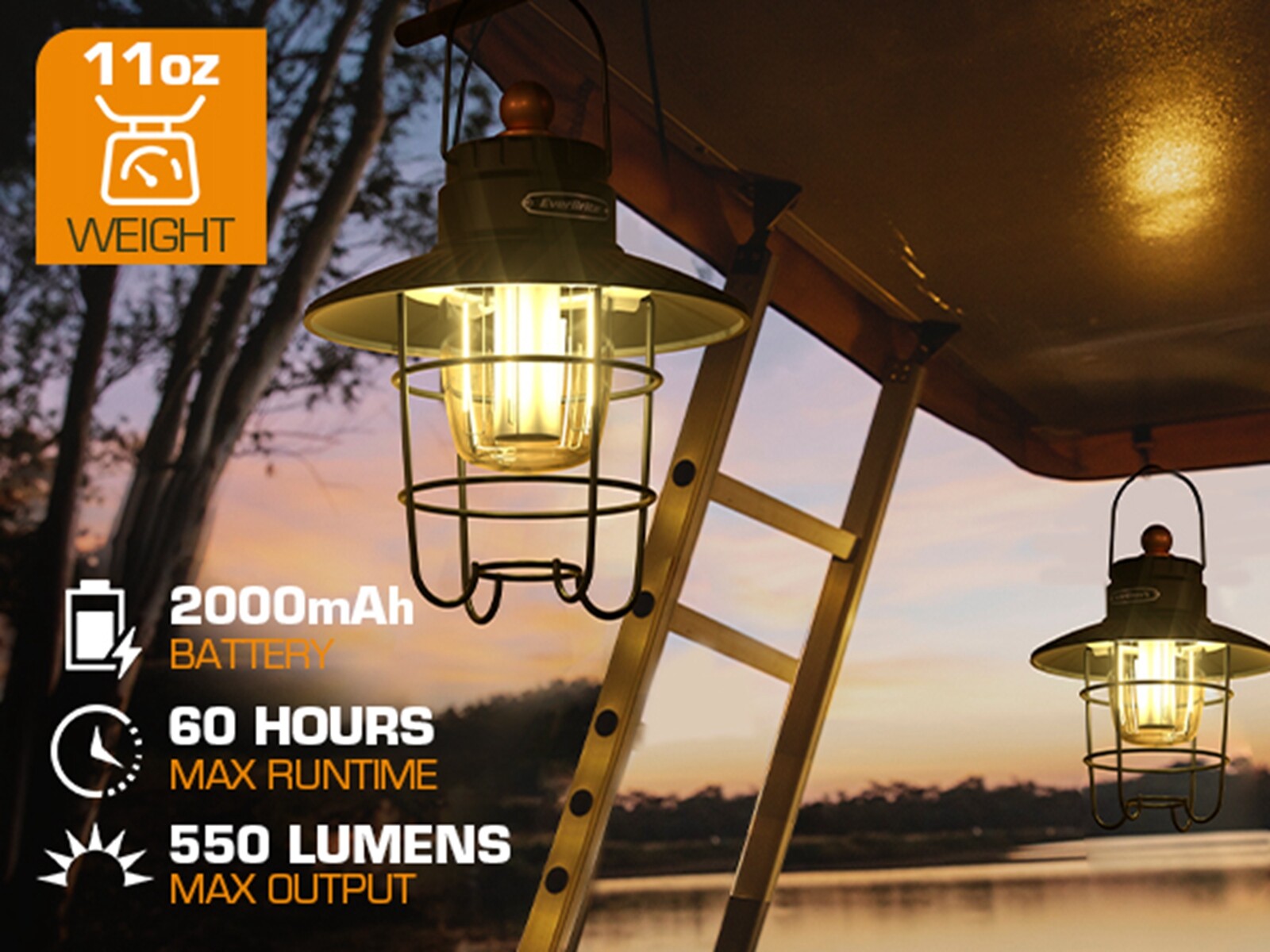 EverBrite LED Camping Lantern 2PK USB C Rechargeable Lantern with 3 Light Modes