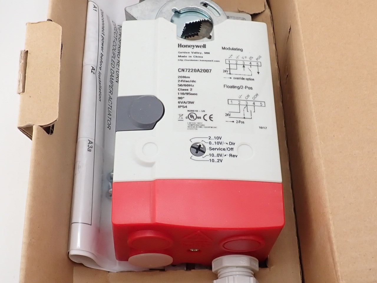 Honeywell CN7220A2007 Electric Damper Actuator Direct Coupled