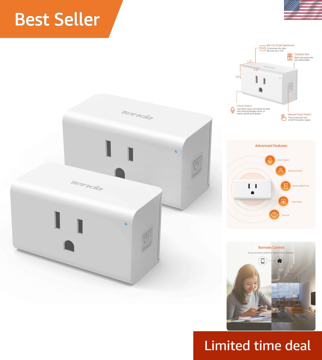 2-Pack Smart Plug WiFi Outlet with Voice Control - for Alexa & Google Assistant