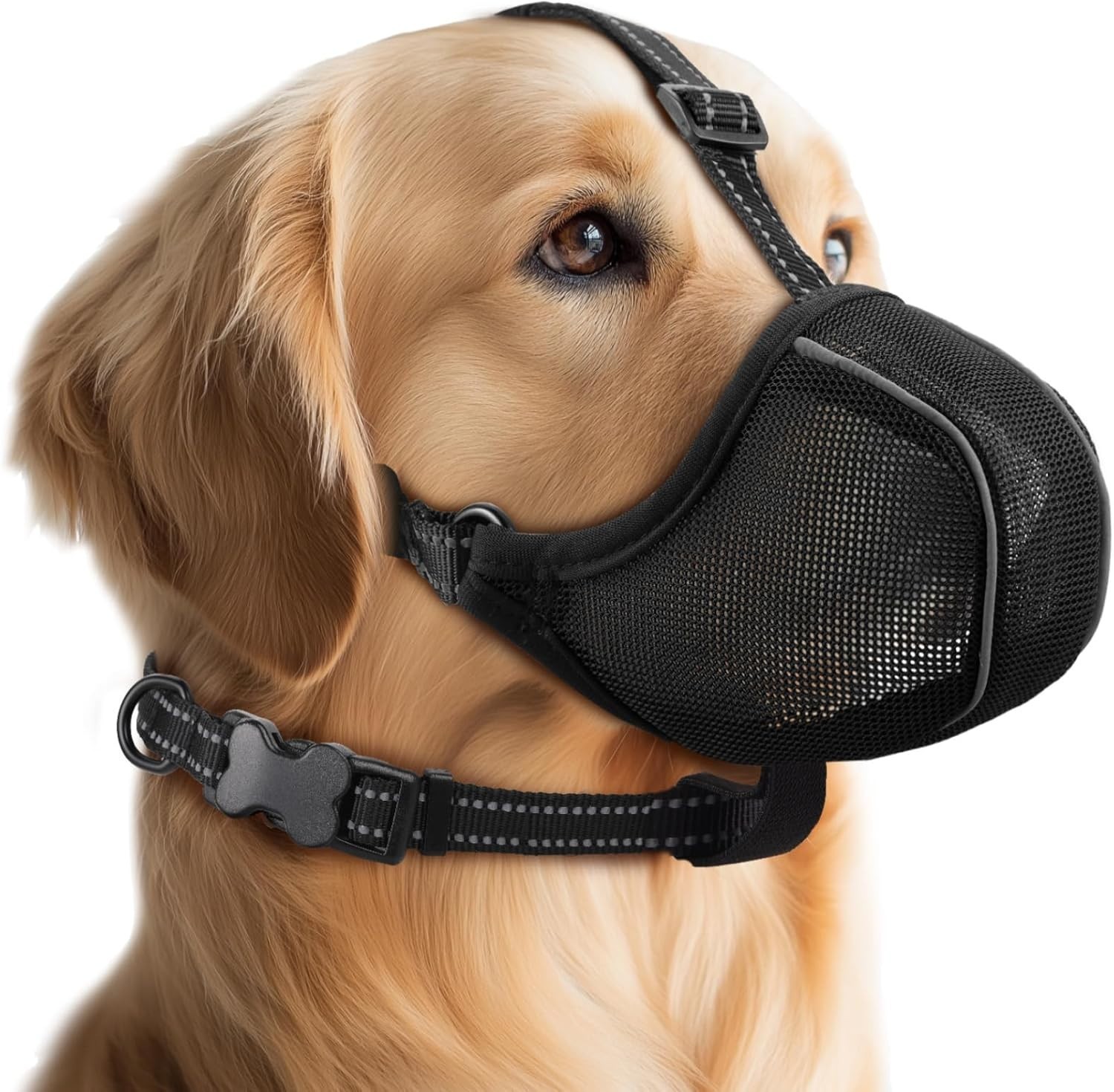 Soft Nylon Dog Muzzle with Reflective Edges - Secure Fit for Training & Grooming