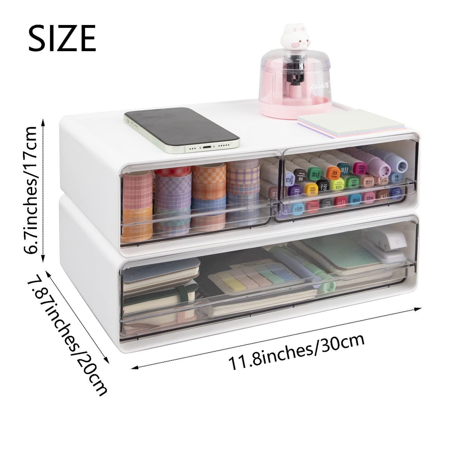 2 Packs Large Stackable Desk Organizer Drawers, Plastic Desk Storage Drawers,...