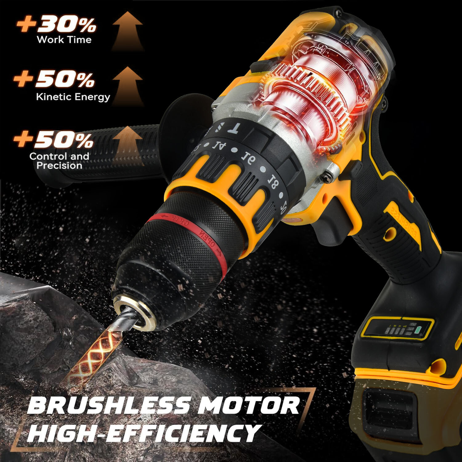Cordless Drill Driver for Dewalt 20V Battery, Brushless 1/2" Compact Drill Tool