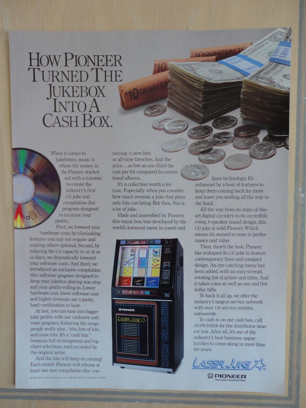Pioneer Laser Juke Original Magazine Pull Out Advertisement