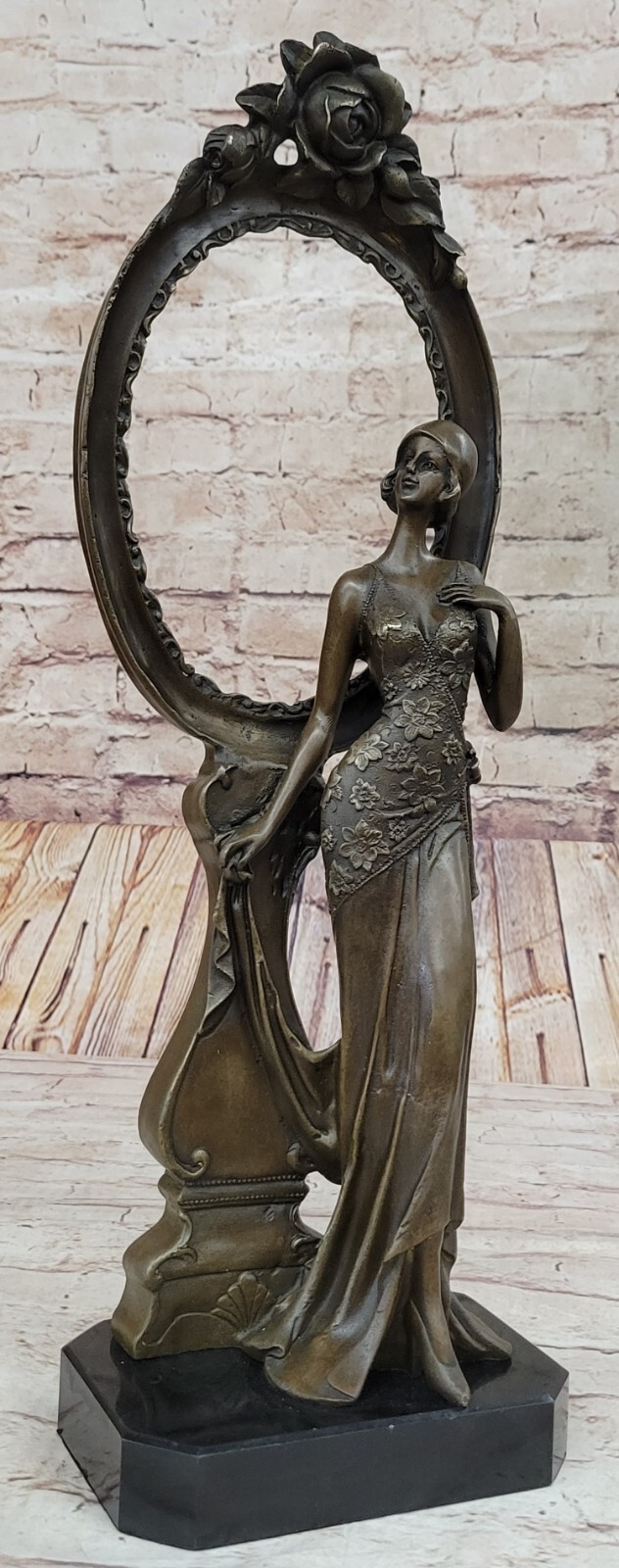 Handcrafted Art Deco Bronze Picture Frame Sculpture by Milo Figure