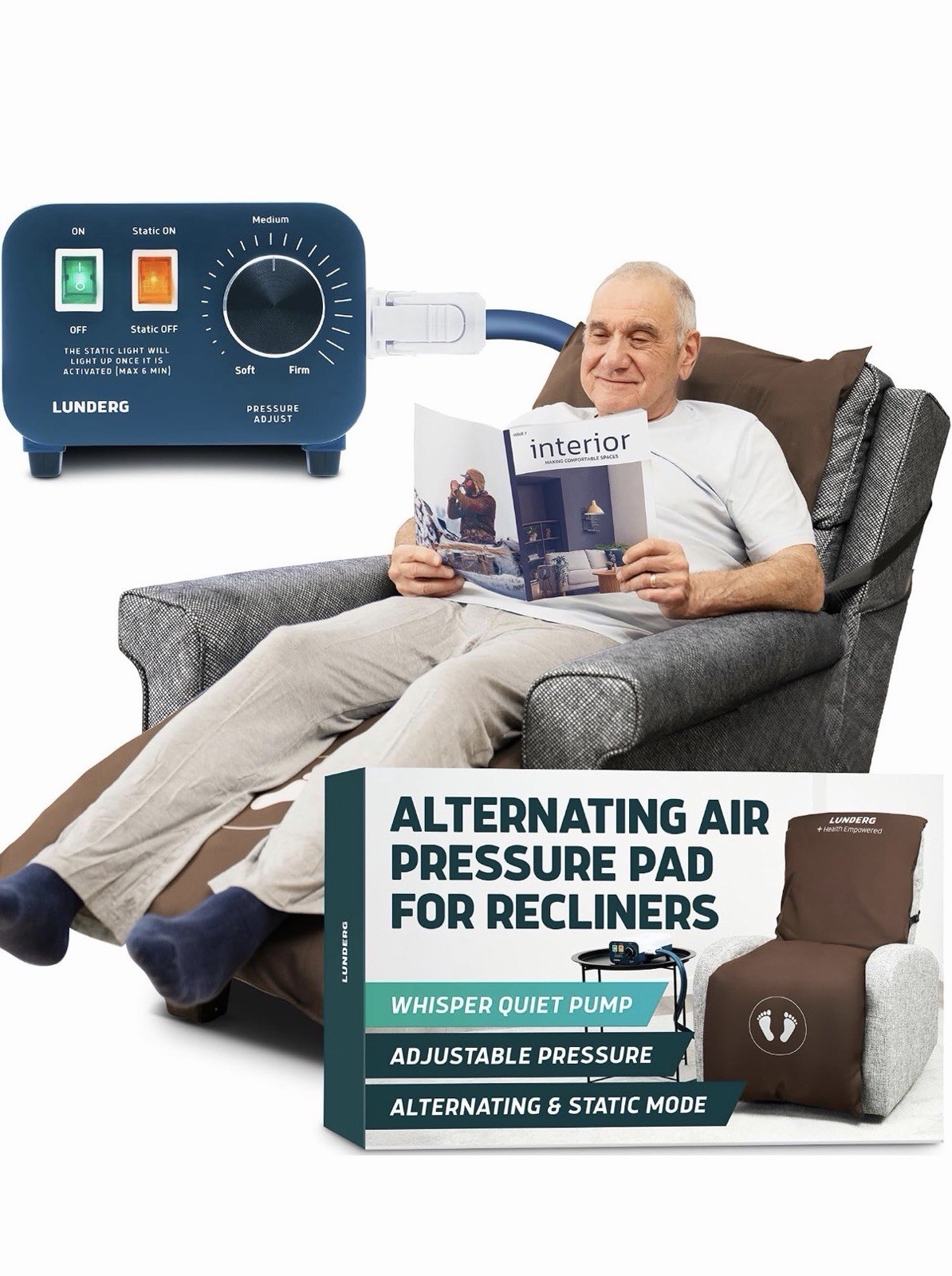 Lunderg Alternating Air Pressure Pad for Recliner Chair  Supports Up To 300 Ibs