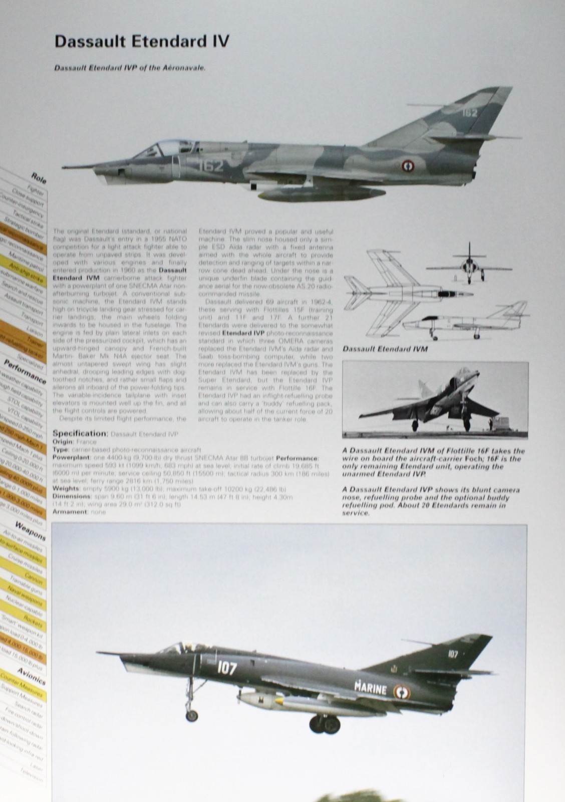 Dassault Etendard Picture Aircraft Vtg Info Sheet Wall Art Decor Display