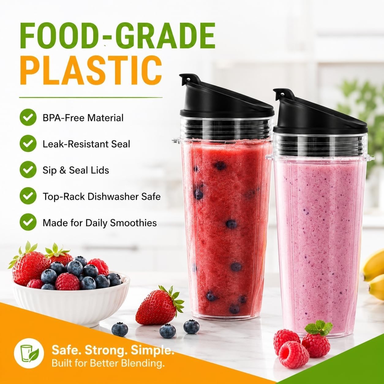 16 oz Ninja Blender Cups Replacement, 3 Pack Cups with Lids, Compatible with QB3