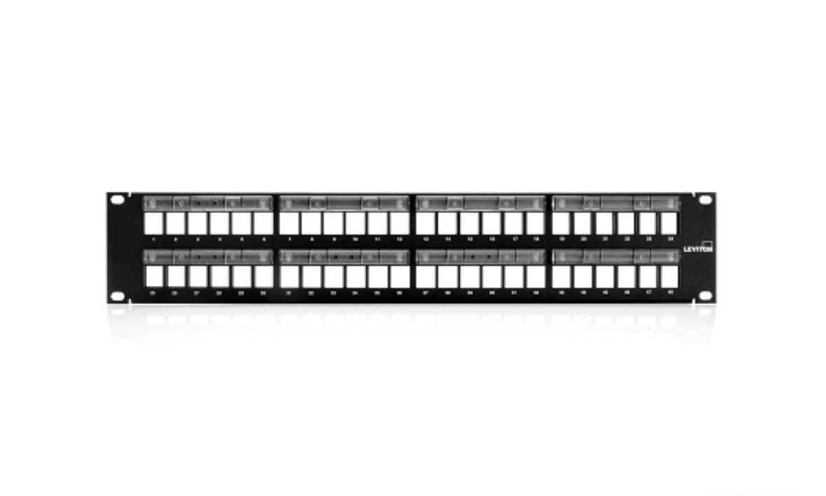 Leviton 49255-L48 48‑Port 2RU 19” Patch Panel  W/Magnifying Lens Label Holder