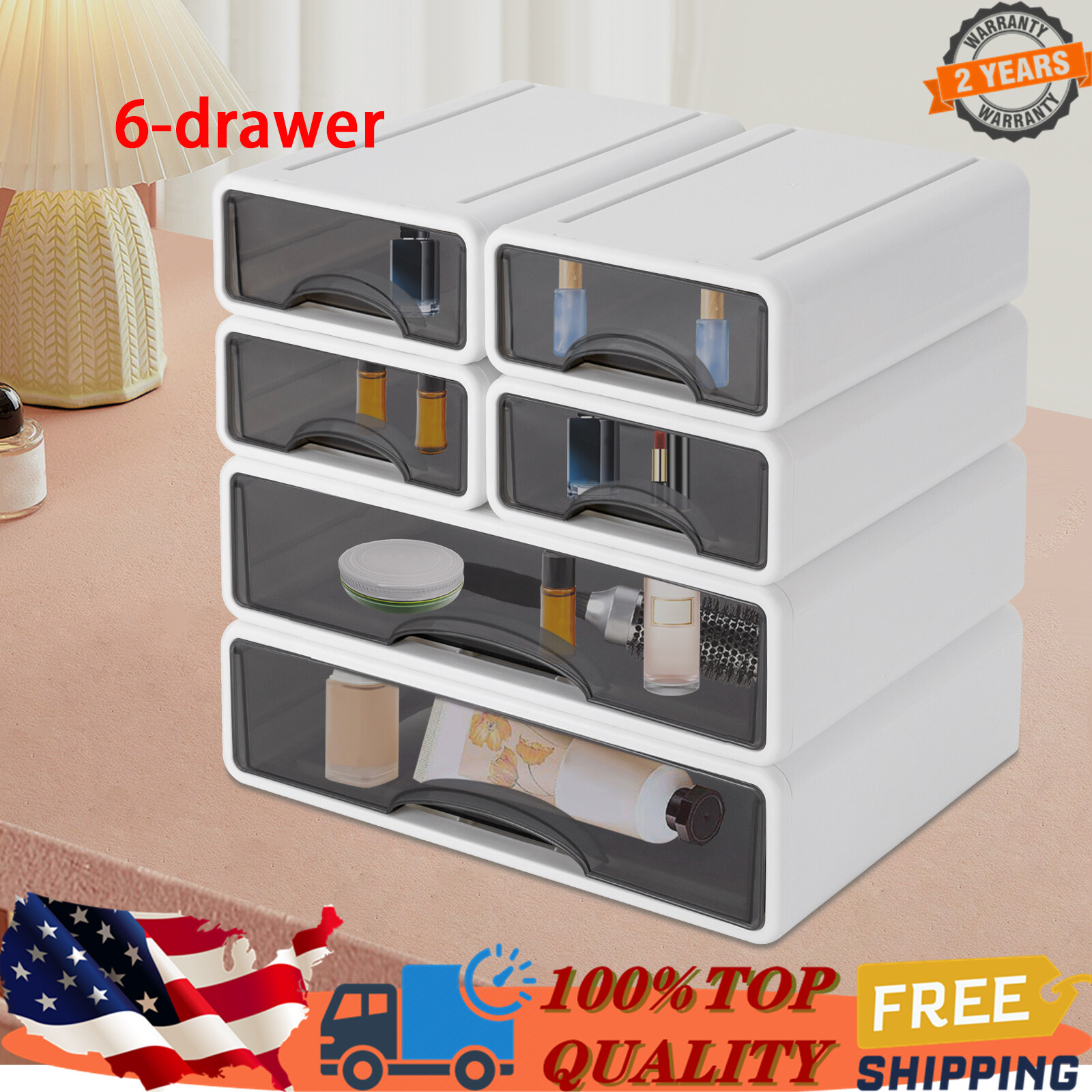 Office Storage Box with 6 Drawers Plastic Stackable Storage Drawers Organizer