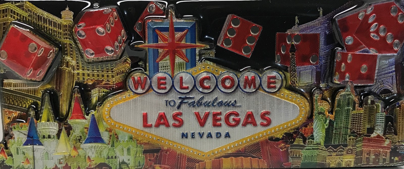 Las Vegas Sign Hotels Red Dice Skyline Hotels Casino Foil Panoramic Magnet