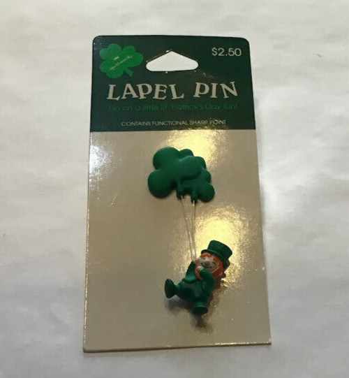 St. Patrick's Day Hallmark Lapel Pin Leprechaun Holding Clovers