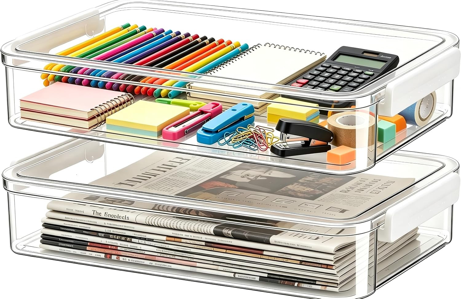 2 Pcs Plastic Storage Bins - Scrapbook Paper Organizer & Craft Storage Organizer