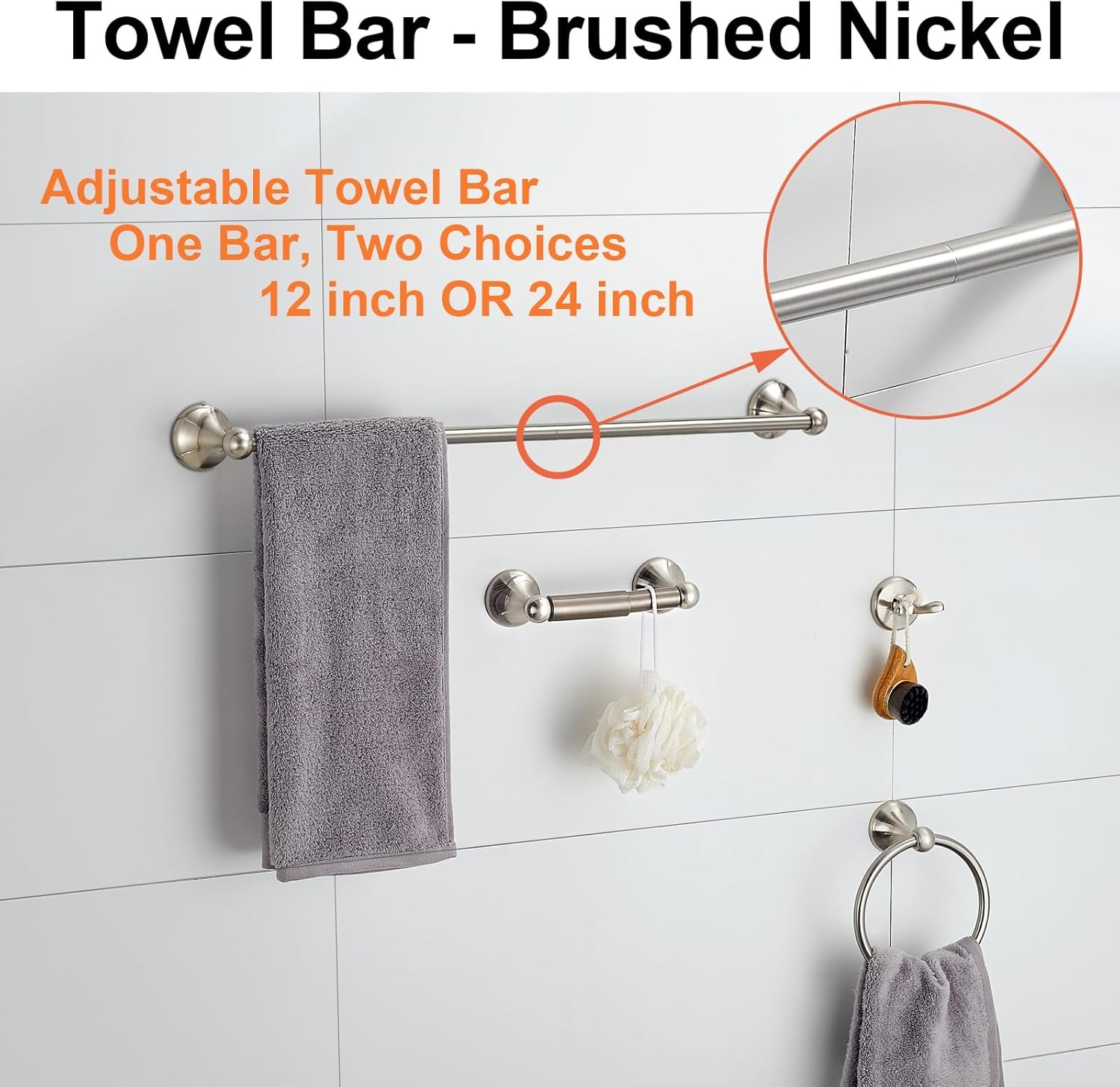 BGL Bathroom Accessory Set, Brushed Nickel Adjustable Expandable Towel Bar 4-Pie