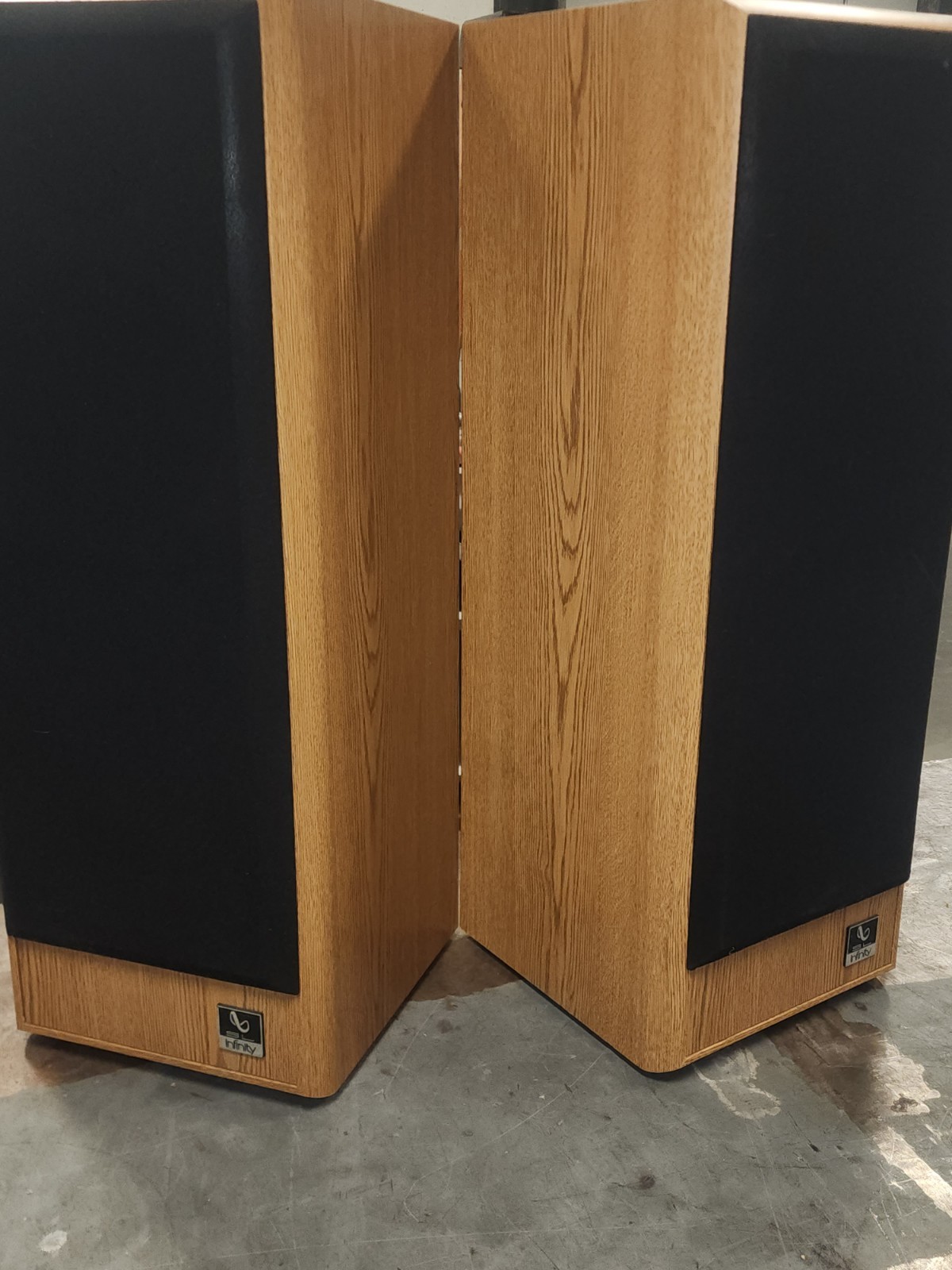 INFINITY SL40 TOWER SPEAKERS SOLID OAK VERIFIED WORKING SOUND SYSTEM Vtg Speaker