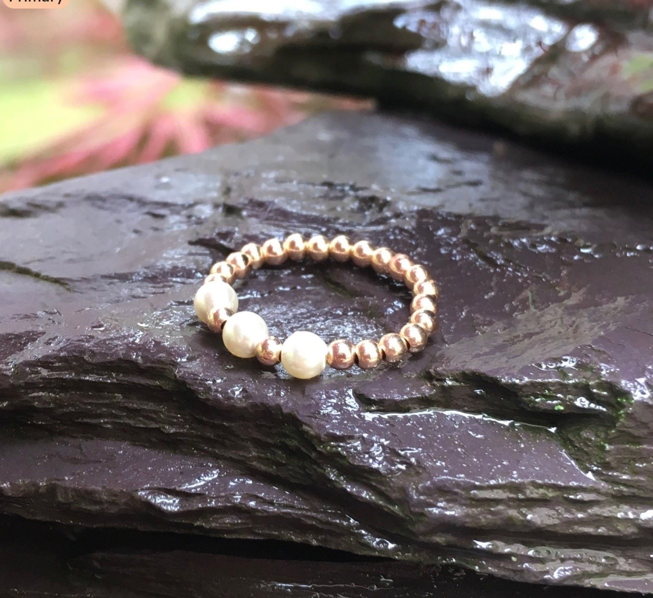 🌸 14KT GOLD STRETCH BEAD TOE RING WITH 3 SWAROVSKI PEARL BEAD COMFY TO WEAR! 🌸