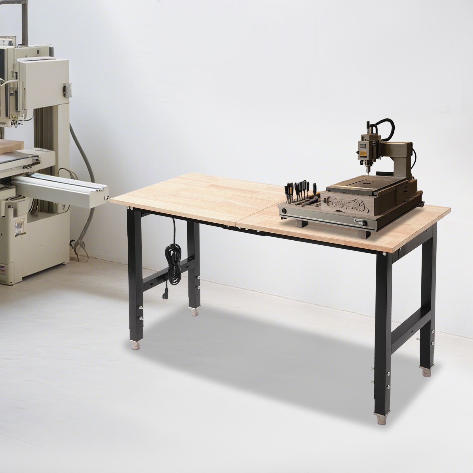 Max 2000 lbs Adjustable Height Workbench W/Power Outlets Heavy-Duty Work Table