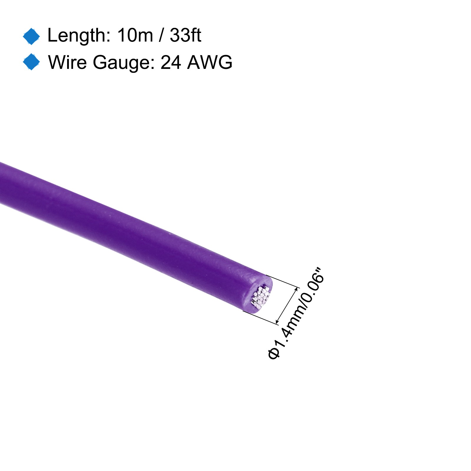 24AWG Stranded Wire PVC Hookup 10M/33ft Purple, Electrical Wire UL1007 Spool