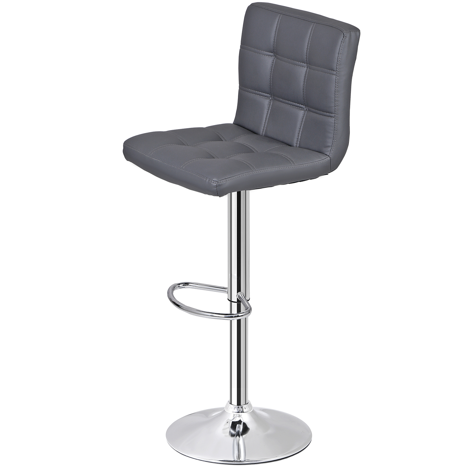 Set of 2 Adjustable Bar Stools PU Leather Modern Dinning Chair Metal w/Back Gray