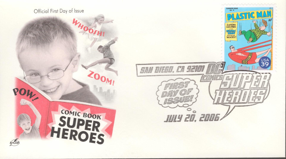 2006 First Day of Issue - DC Comic Heros - Plastic Man - Art Craft Cachet