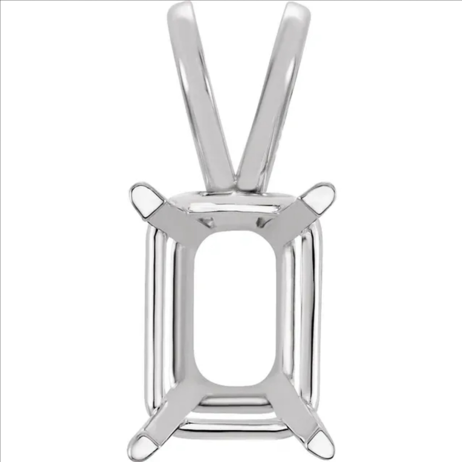 10mm x 12mm Emerald Cut 14k White Gold Basket 4 Prong Pendant Setting HEAVY USA