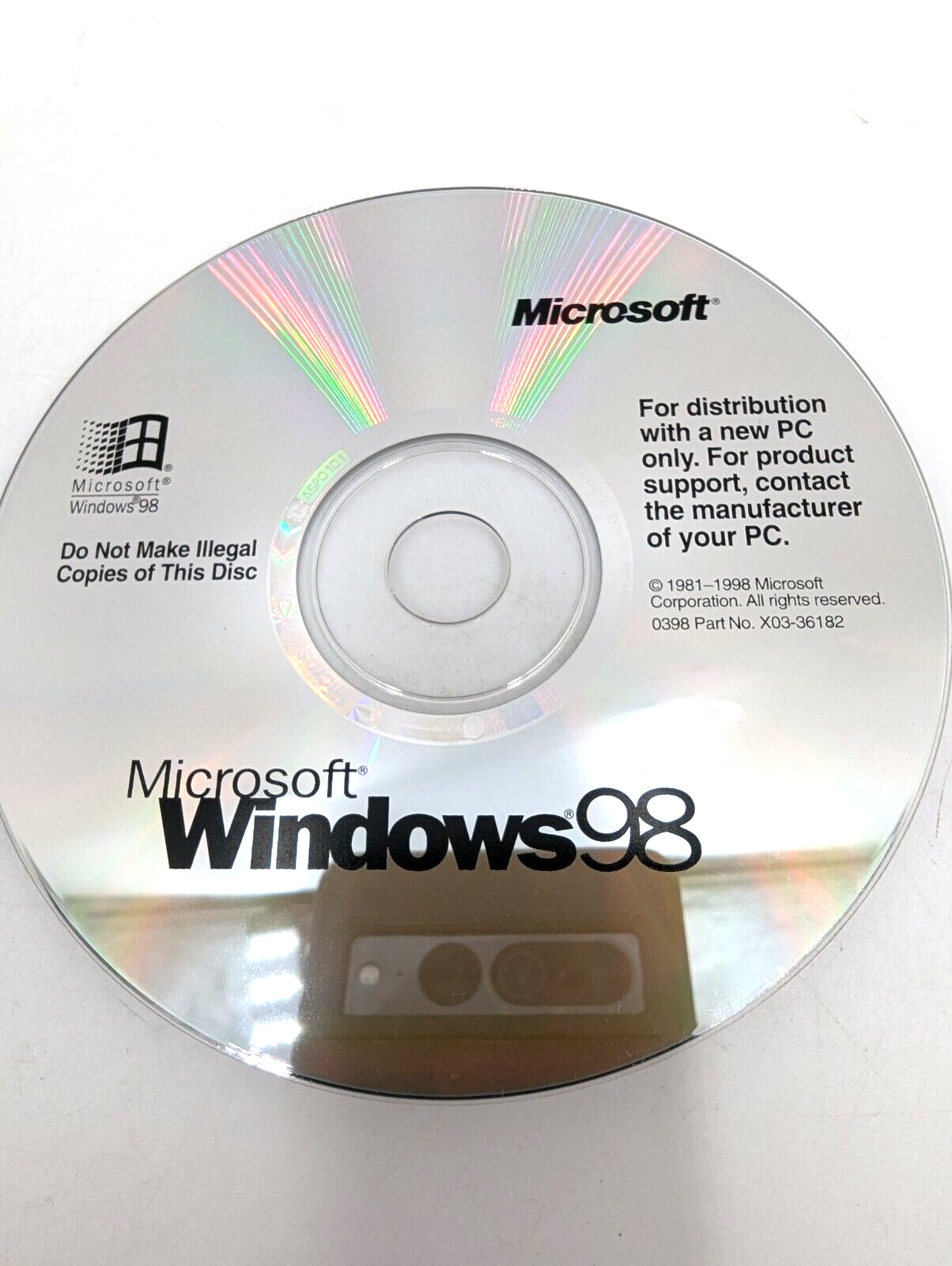 Microsoft Windows 98 CD-ROM CD Disc NO LICENSE KEY X03-36182 Clean Disc