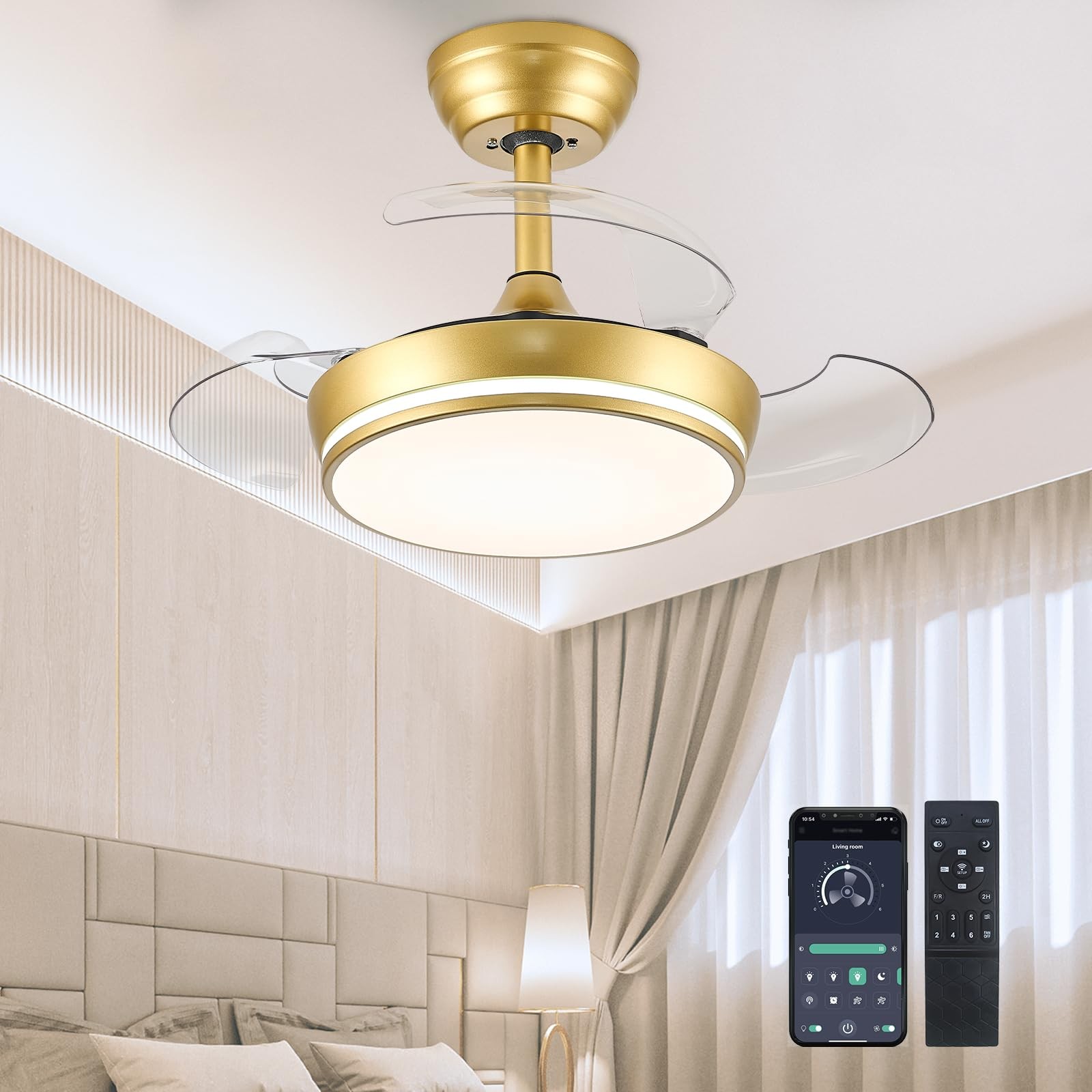 30 Retractable Ceiling Fan with Lights Dimmable LED Remote Control STERREN Fans