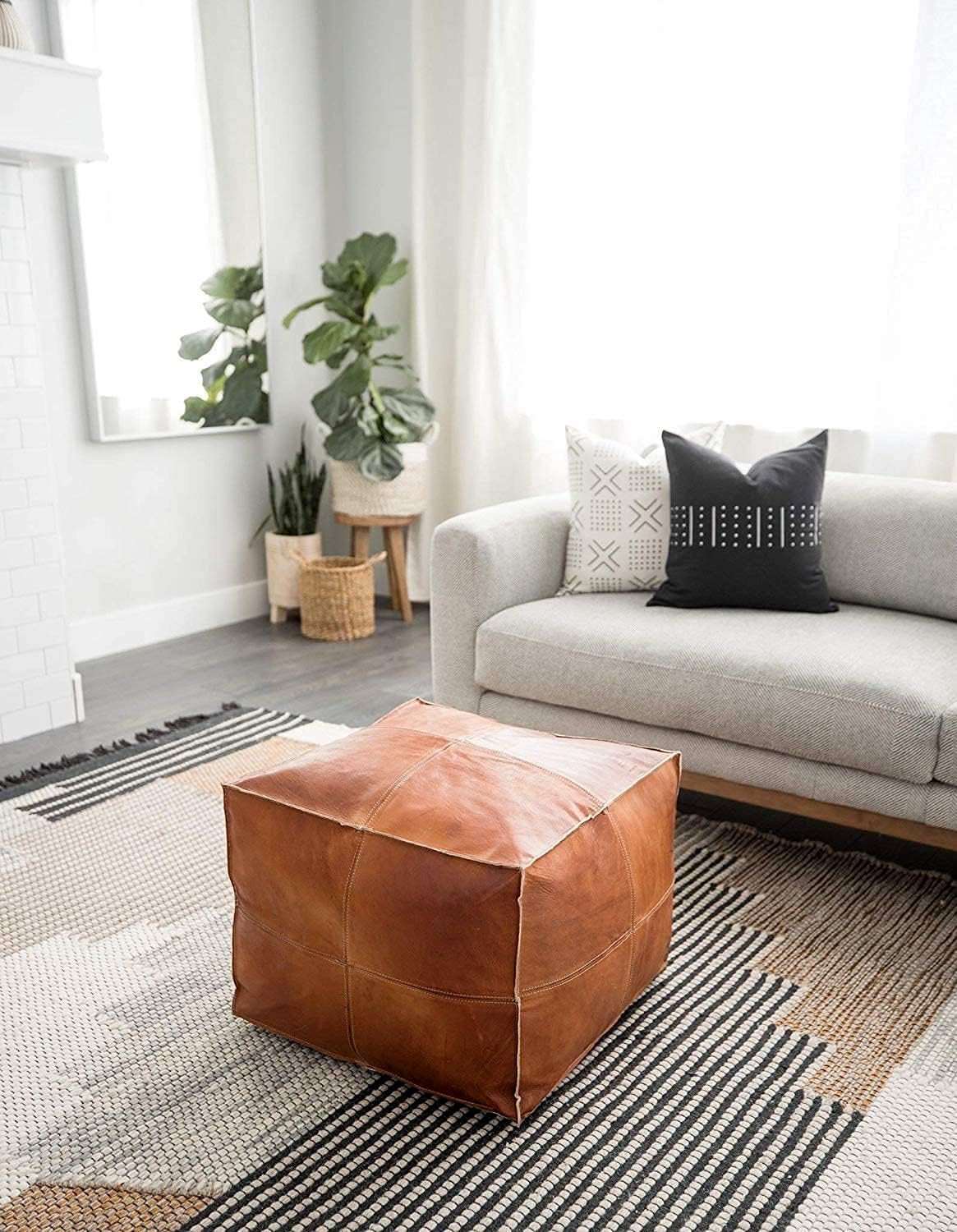 Moroccan Genuine Leather Pouffe Ottoman Footstool Unstuffed Square 20'' Boho New