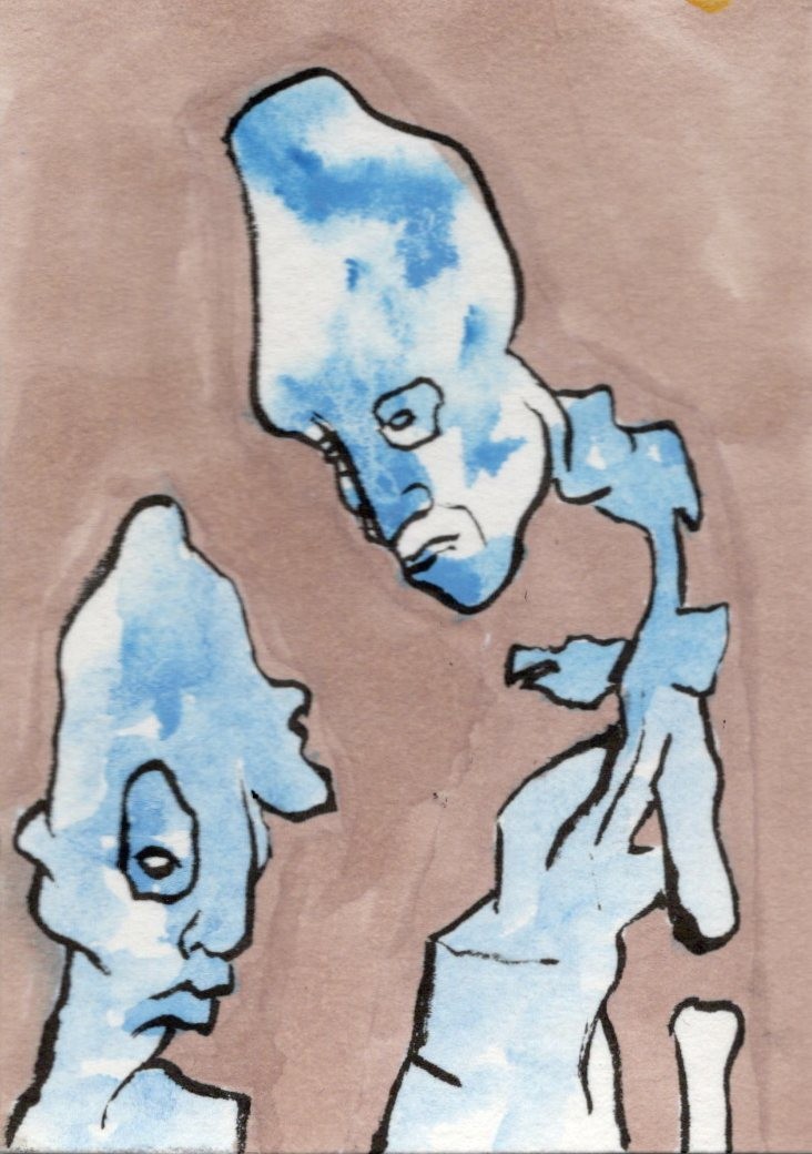 ACEO Original Art - Watchers - Ooak surreal expressionism card by Kiefer Moore