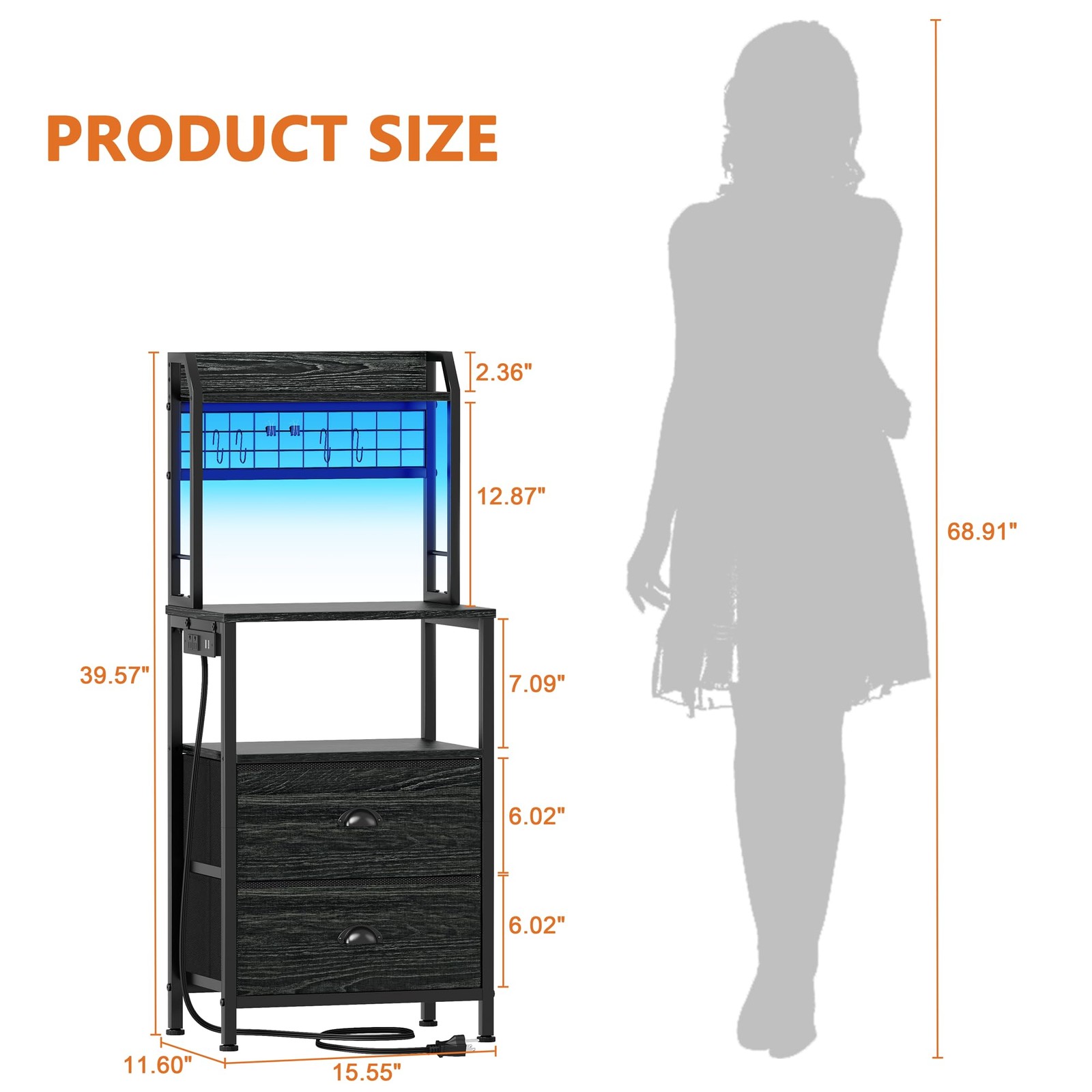 Furologee 40'' Tall 15.55 inches x 11.60 x 39.57 inches, Black Oak