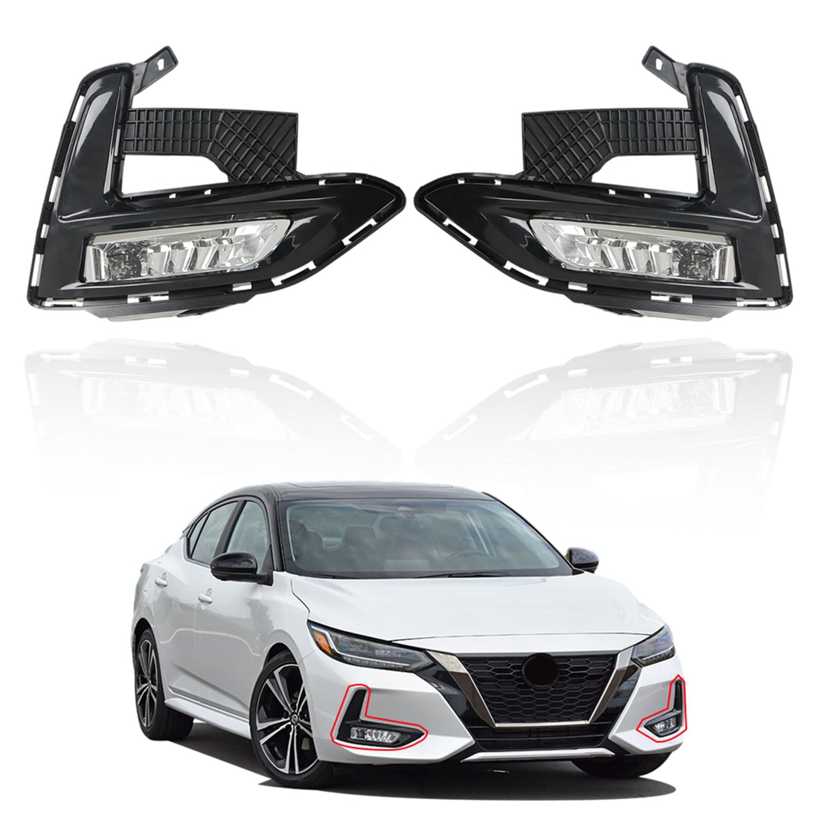 Fog Lights Left and Right with Clear and Black Replacement for 2020-2022 Sentra