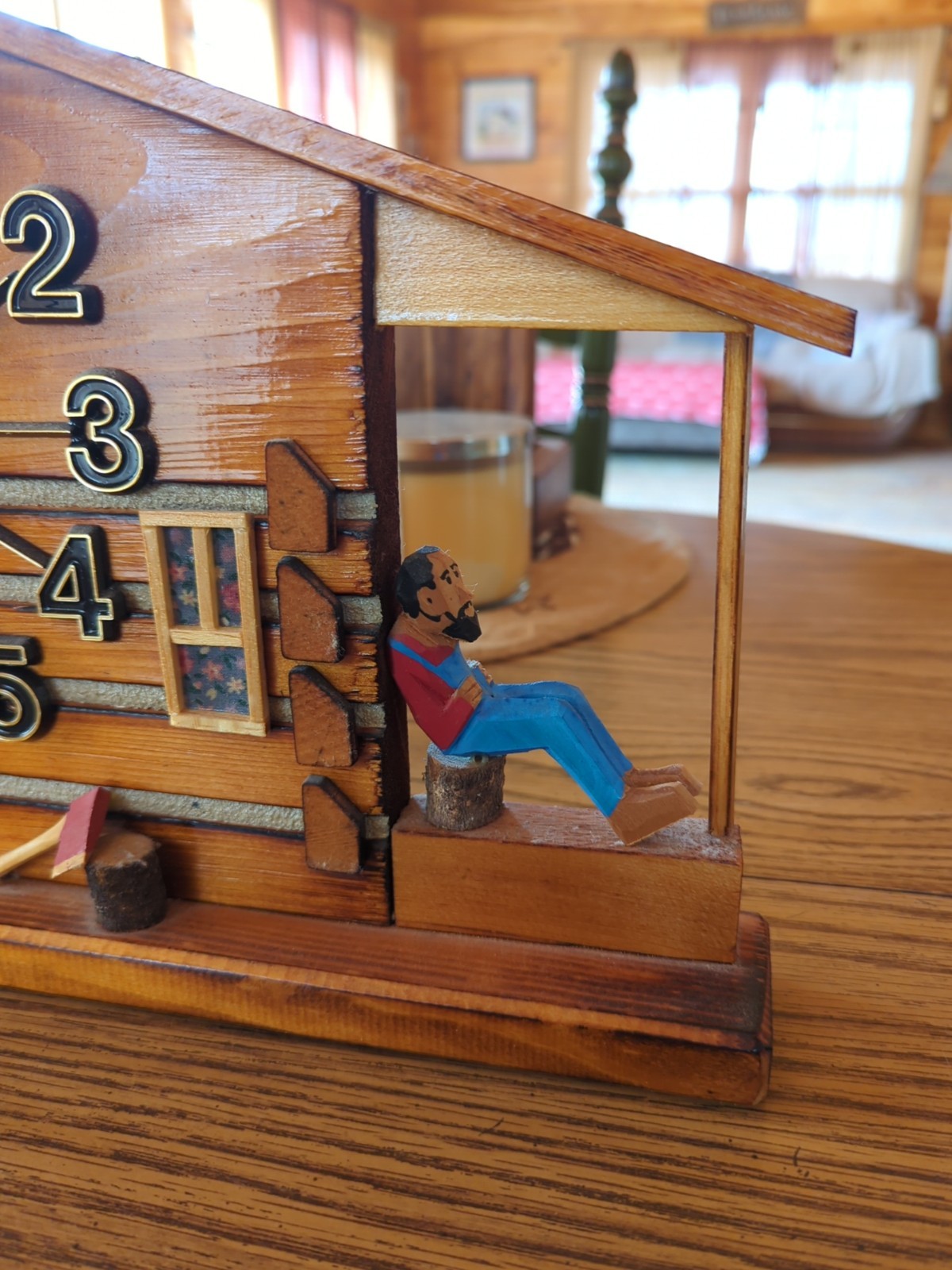 1993 Bob Bolduc Folk Art Hillbilly Heaven Log Cabin Wall Mantle Clock 15.5"x9.5"