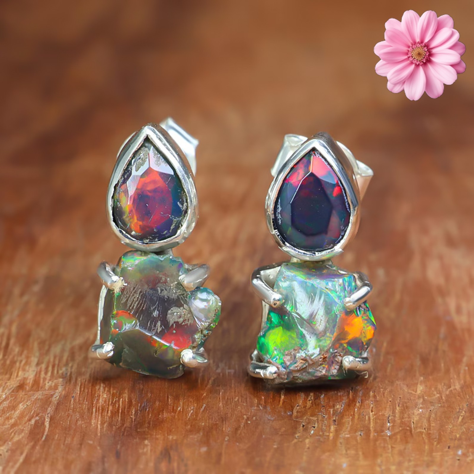 100% Original Fire Opal Oval Gemstone 925 Sterling Silver Women Stud Earrings