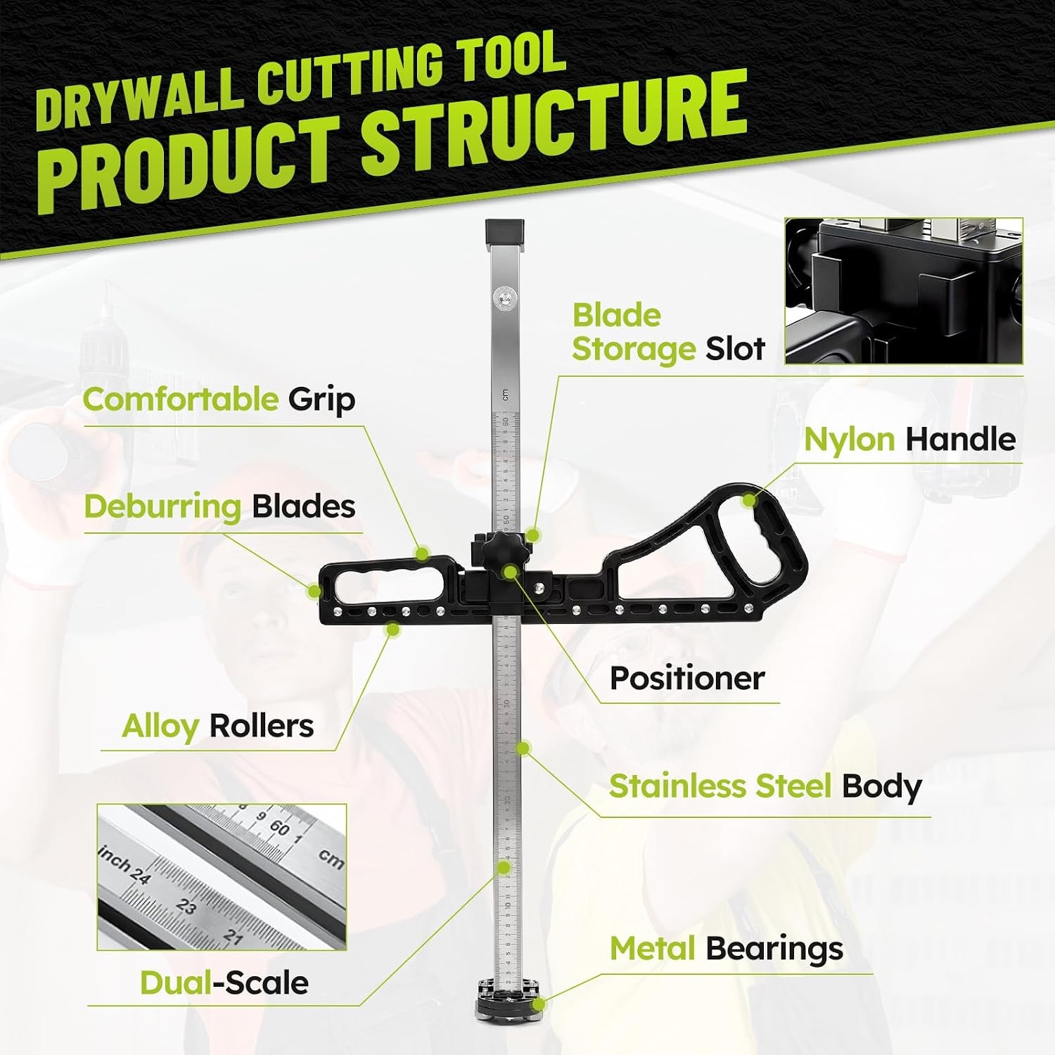 Foldable Drywall Cutter Tool with 10 Safety Short Blades & Comfort Handle