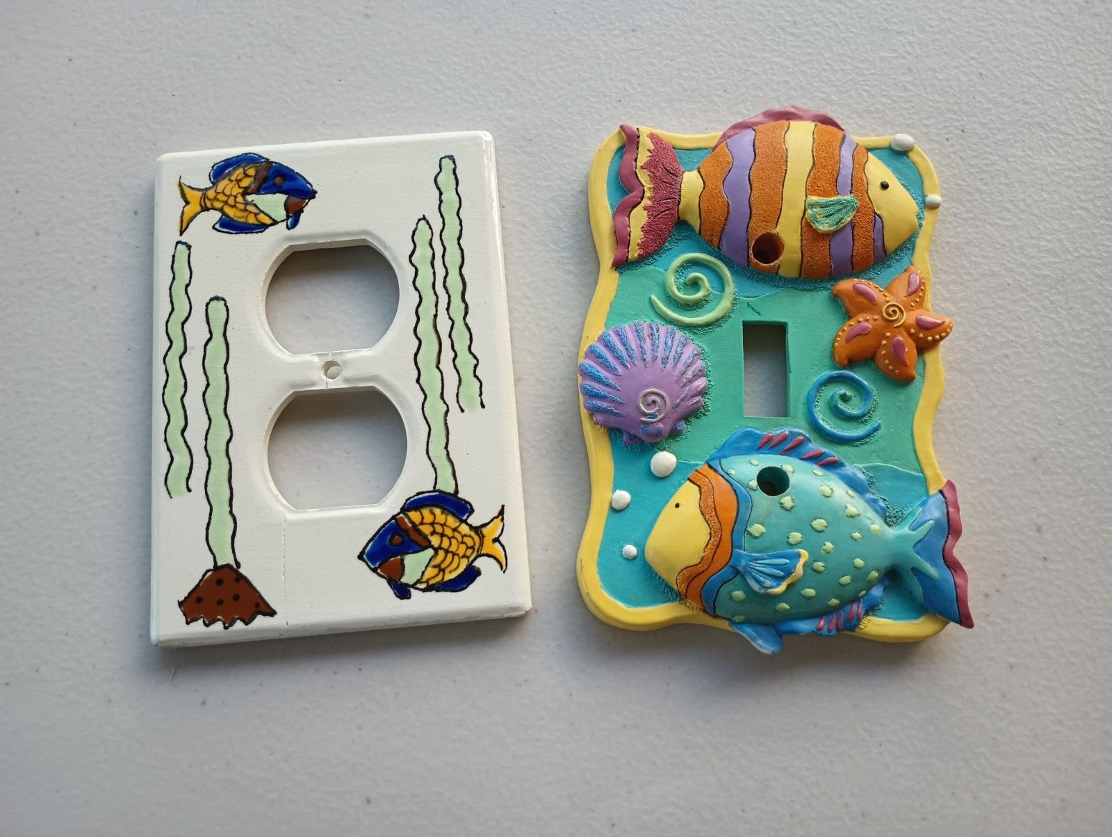 Set of Two Aquatic Themed 3.5" x 5" Wall Plates - Single Switch & Duplex Outlet
