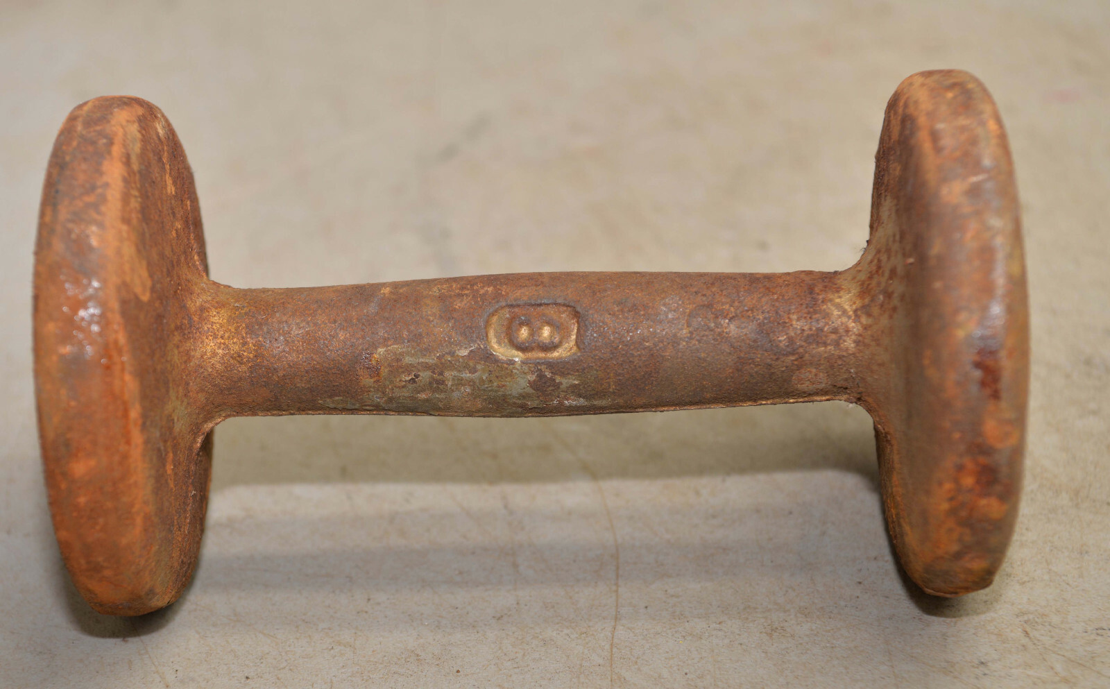 Early 8 lb cast iron dumbell vintage hand weight collectible weightlifting tool