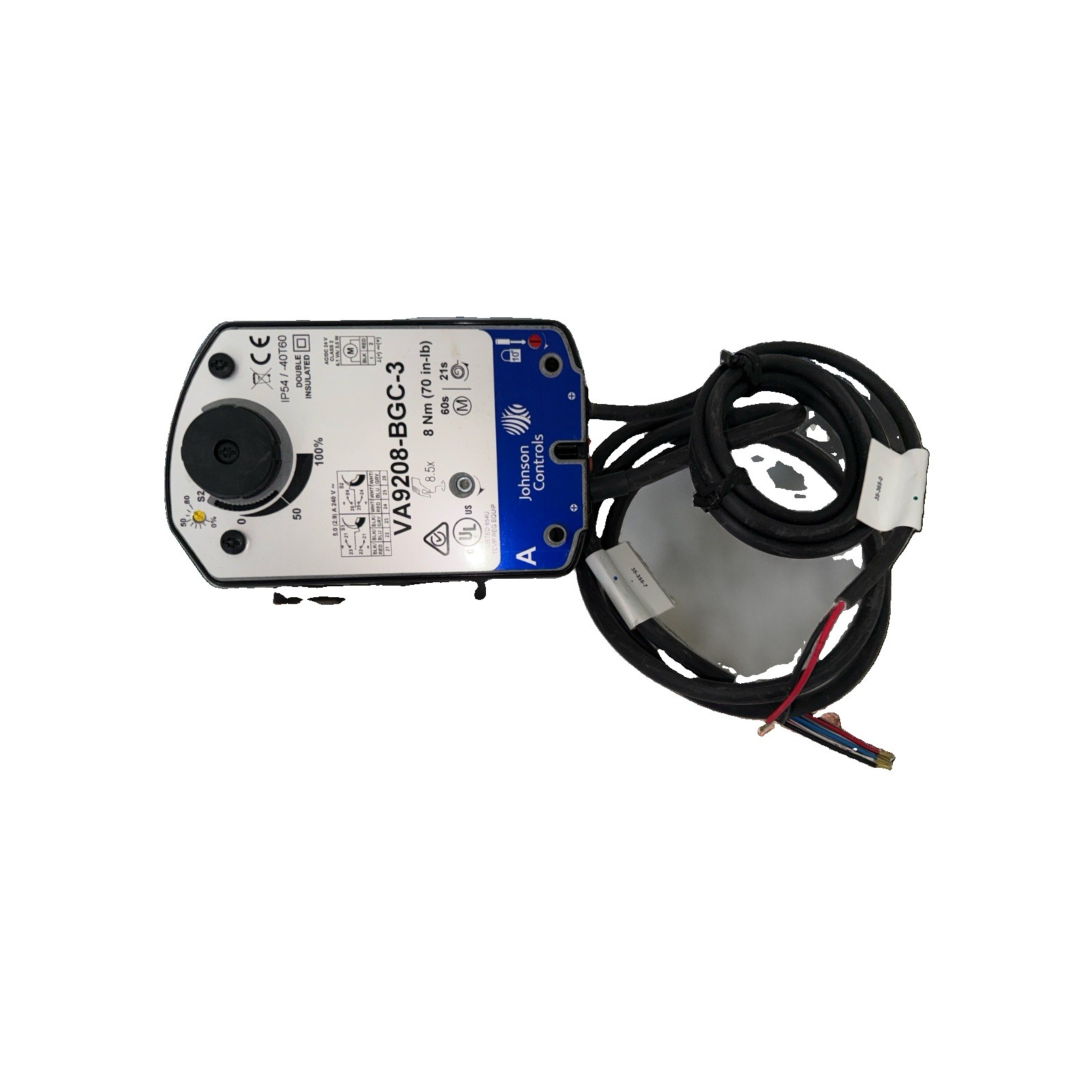 Johnson Controls Va9208-Bgc-3 Elec Act, 70 In.-Lb., On-Off, 24Vac