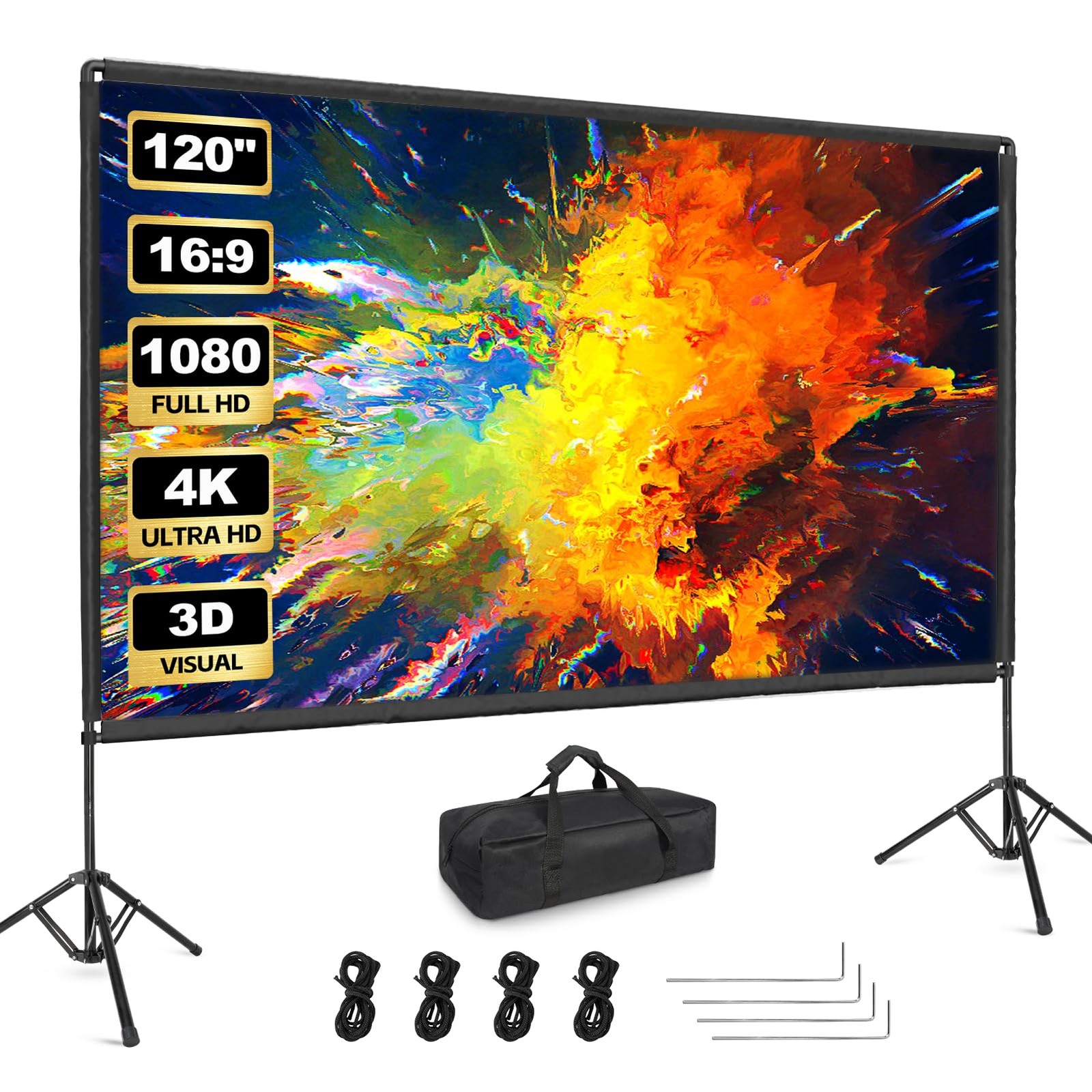 Projector Screen with Stand 120in Portable Outdoor Movie Screen
