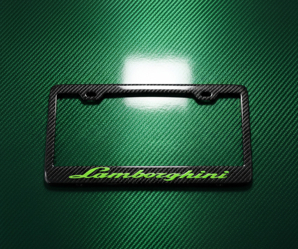 Lamborghini Lime Green Lettering Real Carbon Fiber License Plate Frame