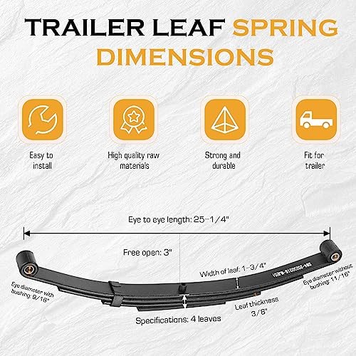 Trailer Leaf Spring 4 Leaf Double Eye 2500 lbs Cap for 5000 lbs Axle Set 2