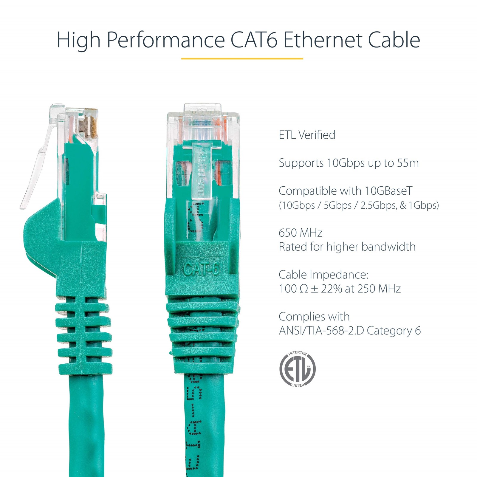 StarTech 35 ft Green Snagless Cat6 UTP Patch Cable
