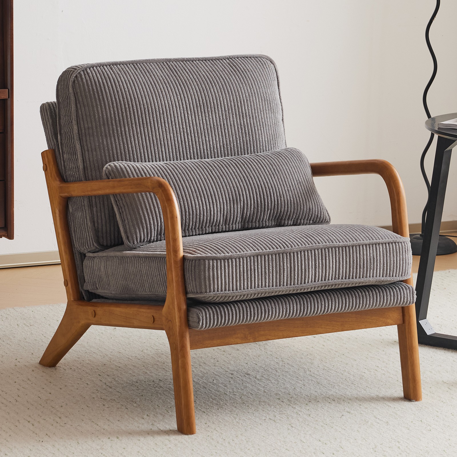 Light Gray Corduroy Upholstered Indoor Lounge Chair (330LBS Weight Capacity)