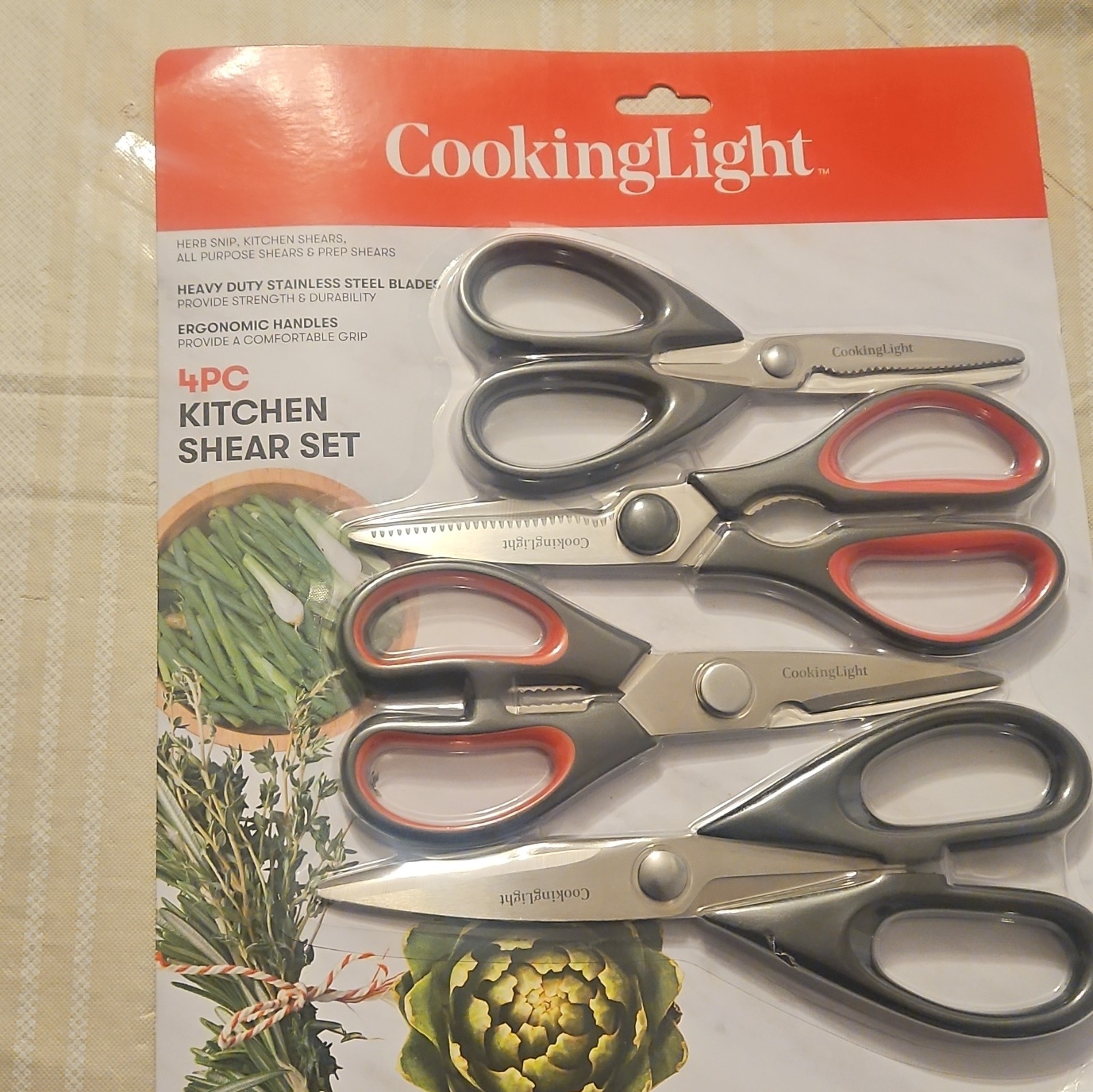 CookingLight 4pc Kitchen Shears Set 8in Serrated Stainless, Black/Red C1SMT-KS1A