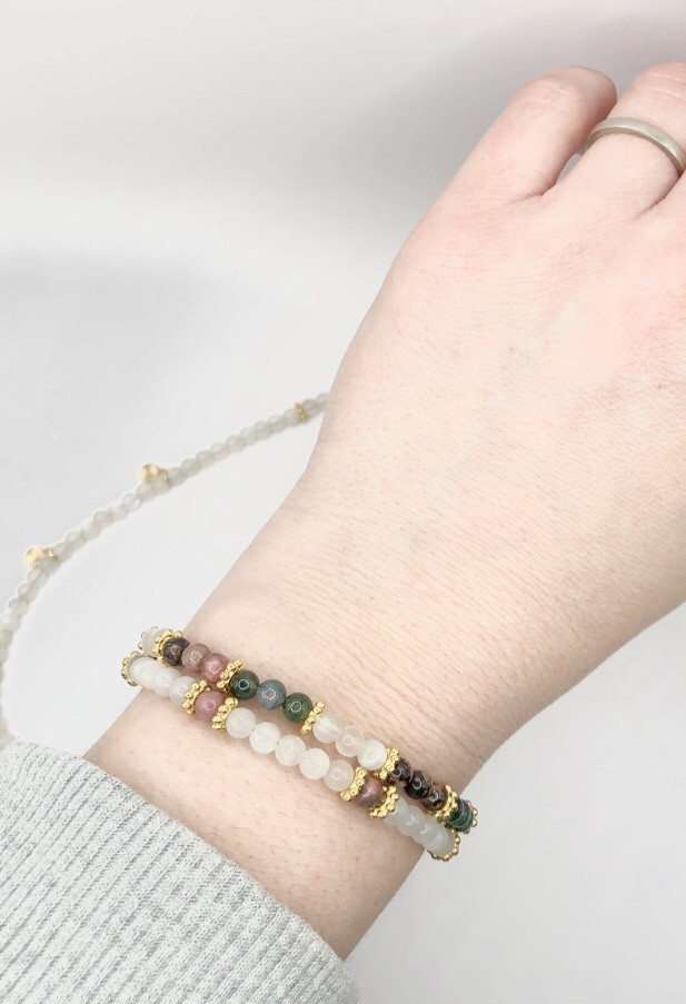 Tiny Multicolor Gemstone Beaded Bracelet, Moonstone