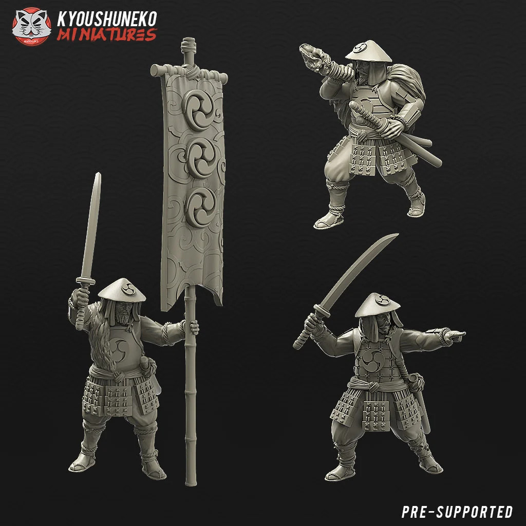Ashigaru Command Group - 28-32mm Nippon - Resin Tabletop Miniature